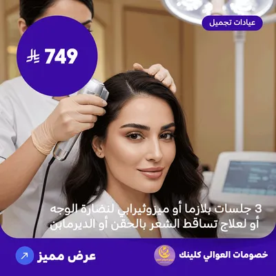 ثلاث جلسات بلازما أو ميزوثيرابي لنضارة الوجه أو لعلاج تساقط الشعر بالحقن أو الديرمابن (عرض مقدم من العوالي كلينيك)